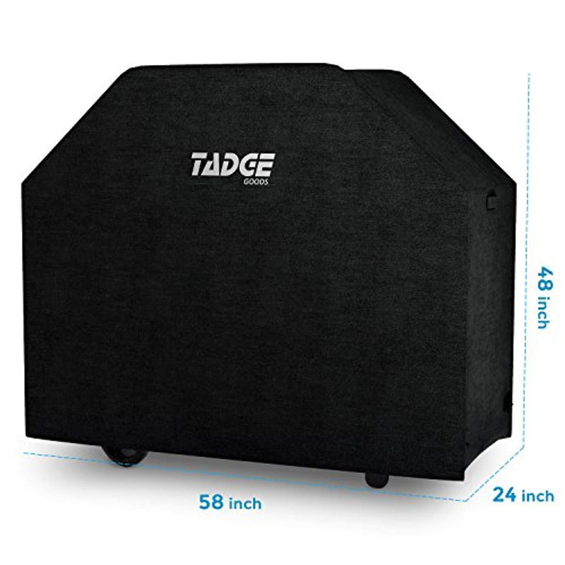 Tadge Goods BBQ Grill Cover w/Handles (58” Black) Waterproof, Heavy Duty | Large Universal Weber Charbroil Fit with Strap Fasteners | Gas, Charcoal, Electric