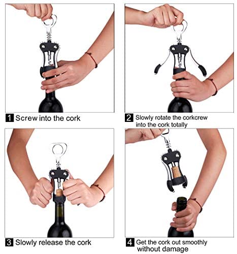 FOHO Wine Opener, Multifunctional Wing Corkscrew Wine Bottle Opener for all Cork Stoppered and Beer Cap Bottles, Luxury Waiter Corkscrew with Stopper Set for Wine Enthusiast, Waiters - Black