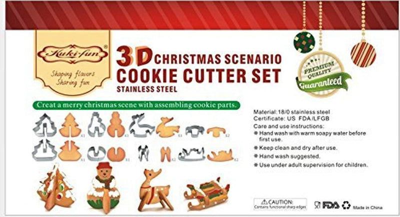 ULee 3D Christmas Cookie Cutters Set - 8 Piece Stainless Steel Cookie Cutters Including Christmas tree, Snowman, Deer & Sled Shapes