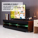 KingSo TV Stand for 55 Inch TV, TV Stands with Led Lights Entertainment Center, High Gloss TV Table TV Cabinet Modern TV Console Living Room Furniture - Wood Brown