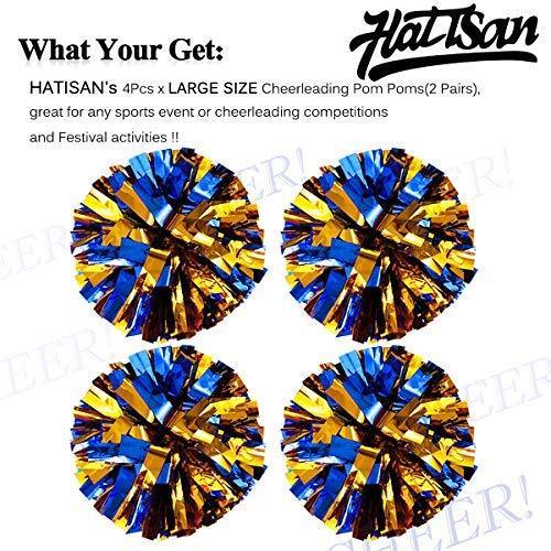 hatisan 4Pcs Large Cheerleader Pom Poms, Pom Poms Cheerleading Metallic Foil & Plastic Ring Pompoms Cheerleader, Cheerleading Poms Accessory Pompoms Cheer for Sports Team Spirit Cheering