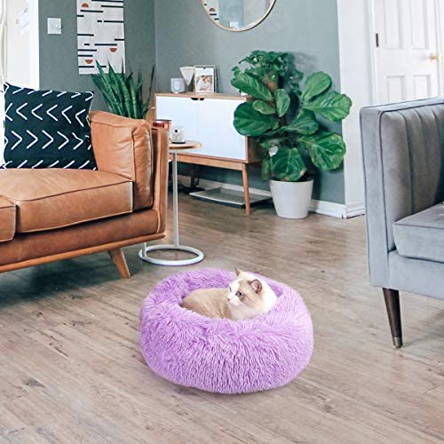 Nest 9 Donut Dog Cat Bed, Soft Plush Pet Cushion, Anti-Slip Machine Washable Self-Warming Pet Bed - Improved Sleep for Cats Small Medium Dogs (Multiple Sizes)