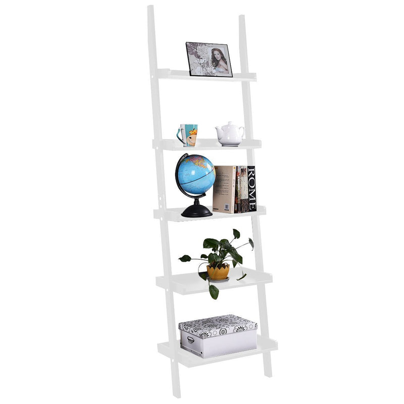 Tangkula Ladder Bookcase 5-Tier Wood Leaning Shelf Wall Plant Shelf Ladder for Home Office Modern Flower Book Display Shelf Storage Rack Stable A-Frame Wooden Ladder Shelf (Black)