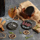 Slate Stone Rustic Beverage Drink Table Coasters Set with Acacia Wood Holder - Round, 4 Coasters