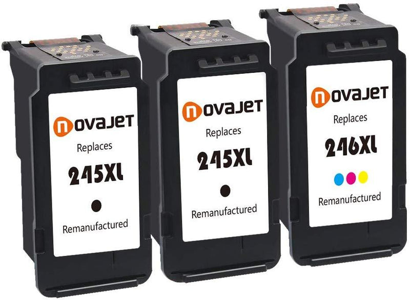 Novajet Remanufactured for Canon PG-245XL CL-246XL 245 XL 246 XL Ink Cartridge Replacement (2 Black 1 Tri-Color) for PIXMA iP2820 MG2420 MG2520 MG2922 MG2924 MX492