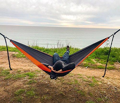 gear4U: Two Person, Double Camping Hammock with 2 Heavy Duty Tree Straps, 2 Pockets, 6 Tie Downs and Stakes. Strong Nylon Material. Best Gear for Backpacking, Hiking, Camping, Travel, Beach or Yard