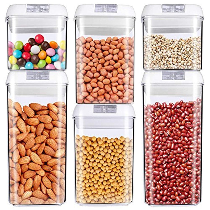 Food Storage Container, MCIRCO Air-Tight Cereal & Dry Food Storage Set- 6 Piece Set with Free 20 Pcs Chalkboard Labels - Food Grade Durable Plastic BPA Free - Keep Food Dry & Fresh with Easy Lock