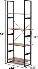 KingSo Industrial Ladder Shelf 4-Tier Shelves Bookshelf Vintage Rustic Large Storage Rack Shelves, Ladder Bookcase with Wood Look & Metal Frame Accent Furniture for Home Living Room Study Lounge Bedro