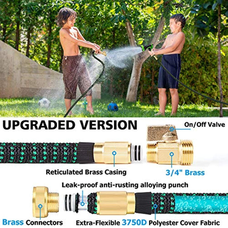 50/100ft Expandable Garden Hose Expanding Water Hoses,Flexible Lightweight Gardening Hoses No Kink, Outdoor Yard Cloth Expandable Hose with 100% Solid Brass Valve 9 Function Hose Nozzle (Black 100FT)