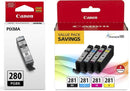 Canon CLI-281 BKCMY 4-Color Ink Tank Value Pack (2091C005) + Canon PGI-280 Pigment Black Ink Tank (2075C001)