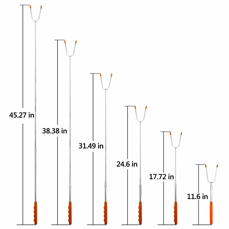 GikPal Marshmallow Roasting Sticks,6 Pack Portable BBQ Skewers Extending Stainless Steel, Hot Dog Forks with Extra Long 45 inch Telescoping Rotating Forks for BBQ Camping/ Campfire/ Fire Pit/ Bonfire
