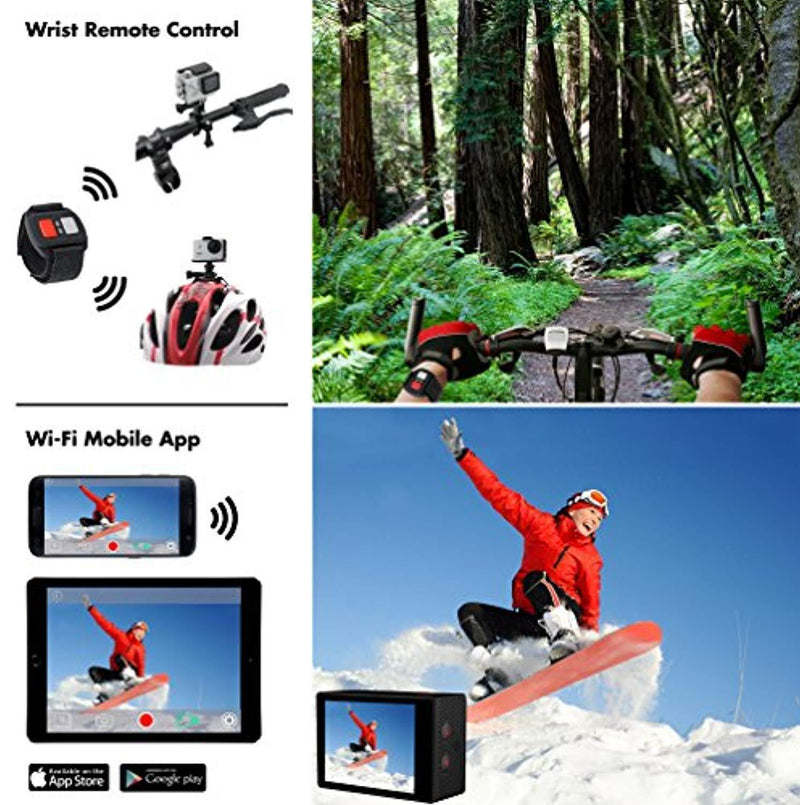 REMALI 4K Ultra HD Sports Action Camera, 1080P@60fps, 12MP, WIFI, Waterproof 30m, 2.4G Remote, 170° Wide Angle, 2” HD LCD Screen, 6 Layer Lens, Extra Battery, Charger, Carrying Case, Accessories