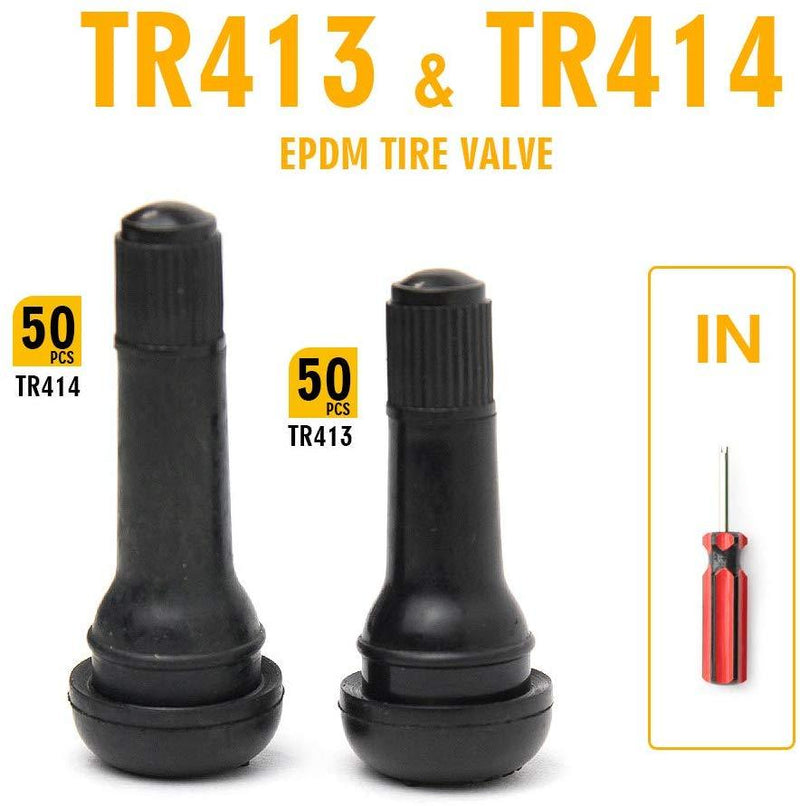 TQ Pro. TR414 Rubber Snap-in Tire Valve Stem (100pcs/bag) (Valve Tool in)