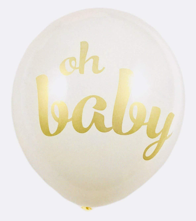 Baby Shower Decorations Neutral Decor Strung Banner"Oh" and"Baby" & 9PC Balloons w/Ribbon [Gold, Confetti, White] Kit Set by YouParty