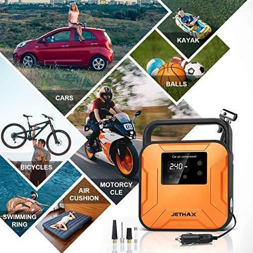 JETHAX Air Compressor Tire Inflator, 12V Portable Air Pump for Car Tires, Tire Pump with LED Light, Long Cable and Auto Shut Off Compatible with Car, Bicycle, Motorcycle, Balls, Inflatable Pool