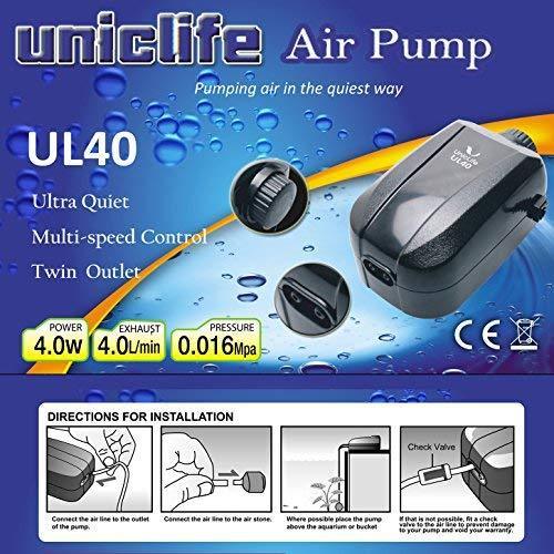 Uniclife Aquarium Air Pump Dual Outlet with Accessories for Up to 100 Gallon Tank