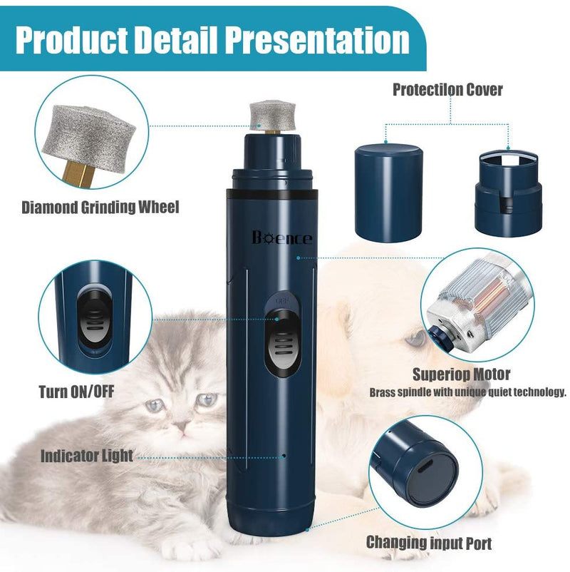 Casfuy Dog Nail Grinder,Pet Nail Grinder, Adjustable Power 2-Speed Electric Rechargeable Pet Nail Trimmer Painless Paws Grooming & Smoothing for Small Medium Dogs & Cats（Drak Blue）