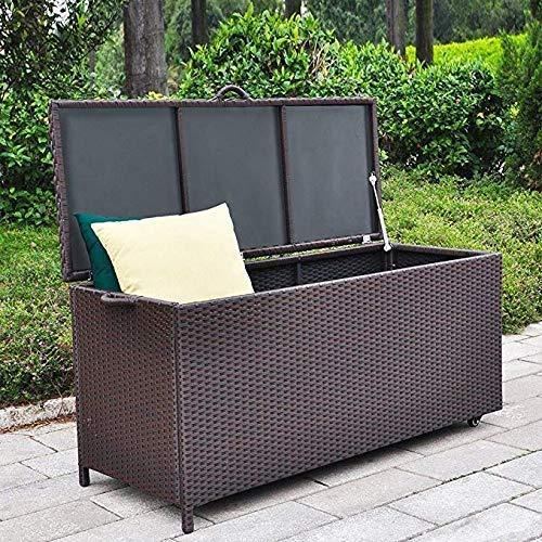 BABYLON Outdoor Patio Wicker Storage Container Deck Box Made of Antirust Aluminum Frames and Resin Rattan, 86-Gallon (Brown) (Large, Brown)