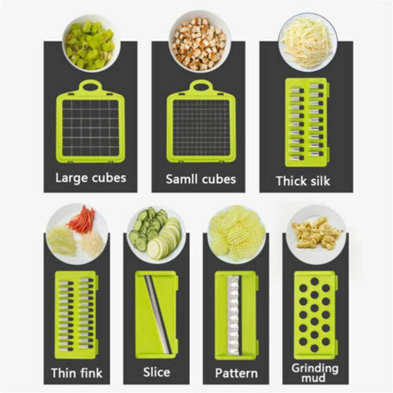 Braviloni Vegetable Chopper Slicer, 7-in-1 Multi-Function Chopper and Grater with Hand Protector, Interchangeable Blades