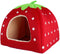 Nest 9 Strawberry Style Cute Soft Cotton Sponge Puppy Cat Dog House Pet Bed Dome Tent Warm Cushion Basket