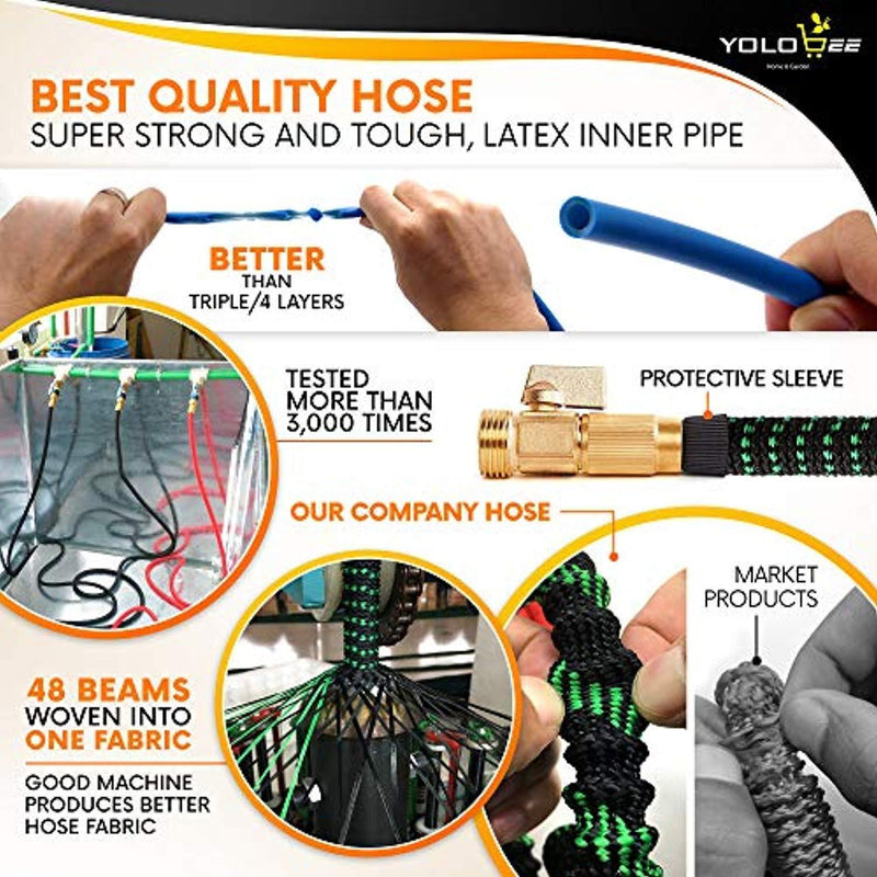 Garden Hose 50ft + 5ft Bonus Length (55ft) – Expandable, Flexible, Lightweight, No-Kink & No-Tangle Water Hose with Double Latex Core with High density, Low friction, Maximum Protection Outer Fabric by Yolobee