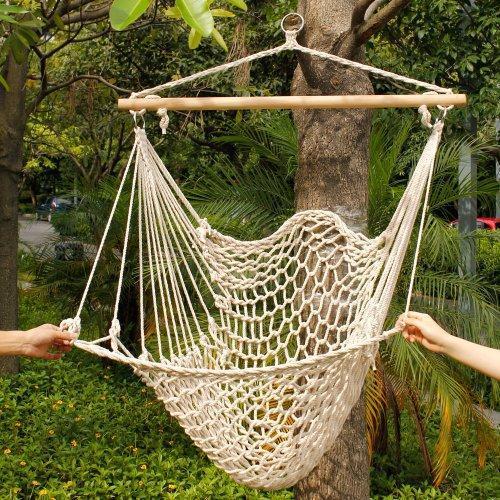 Z ZTDM Hanging Rope Chair, Swing Seat Cotton Canvas Hammock for Indoor Outdoor Garden Yard (Beige net Chair)