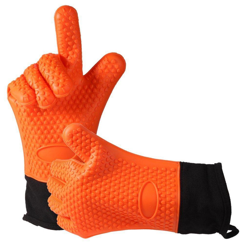 Easy Clean Silicone BBQ Cooking Gloves Set,Smoker Premium Long Rubber BBQ Oven Gloves Heat Resistant Kitchen grilling Gloves Long Waterproof Non-slip Potholder For Barbecue,Baking (Orange)