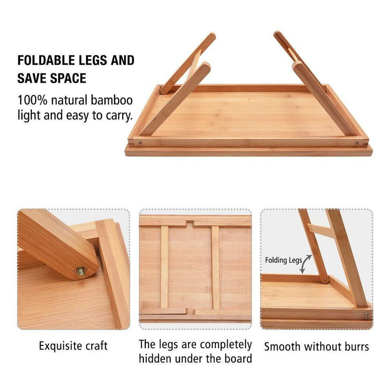 Zhuoyue Bamboo Bed Tray with Folding Legs, Lap Tray with Lipped Tabletop Great for Breakfast in Bed or Dinner by The TV, Use As Lap Drawing Table or Eating Tray