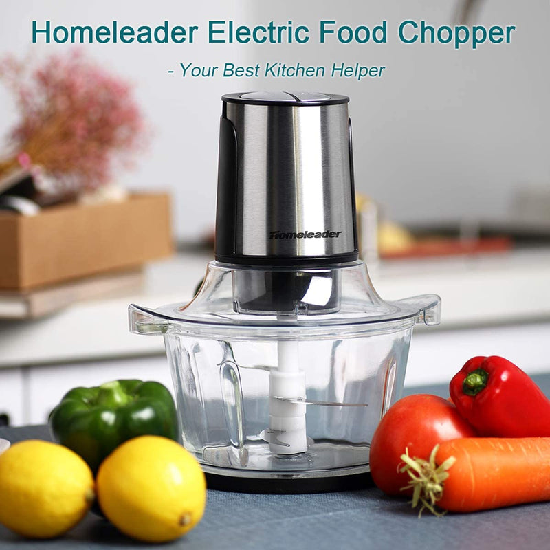 Homeleader Electric Food Chopper, 8-Cup Food Processor, 2L BPA-Free Glass Bowl Blender Grinder for Meat, Vegetables, Fruits and Nuts, Fast & Slow 2 Speeds, 400W