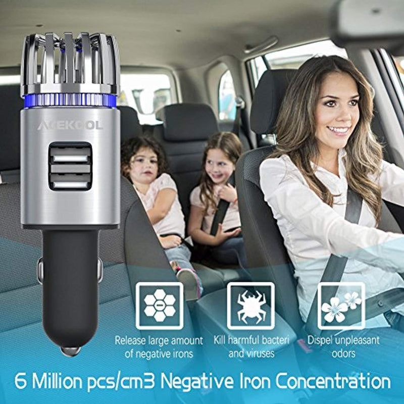 Car Air Purifier,Acekool Car Air Freshener with Dual USB Charging Ports,Ionic Air Purifier Remove Dust,Cigarette Smoke,Bacteria and Bad Odors - Ideal for Auto or RV