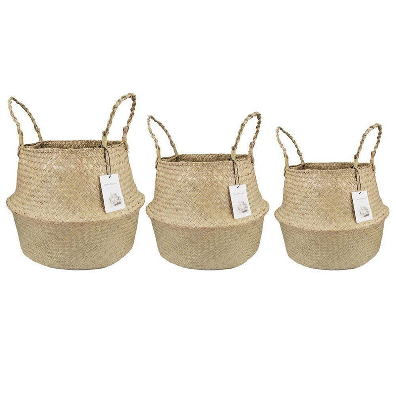 Natural Seagrass Belly Basket with Handles Seagrass Planter for Fig Indoor Plants
