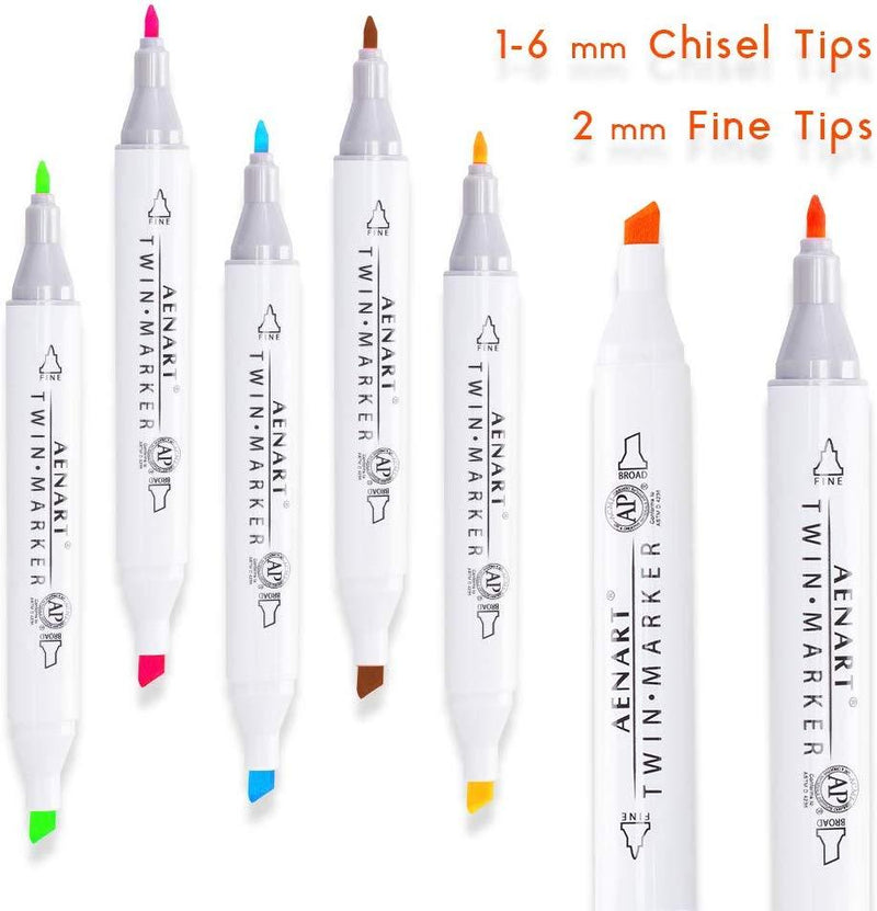 Dual Tip Marker Pens Set Permanent Double-Ended Art Markers Highlighter Pen for Adult Coloring Drawing Underlining School Office Supplier (16 Colors) by Aen Art
