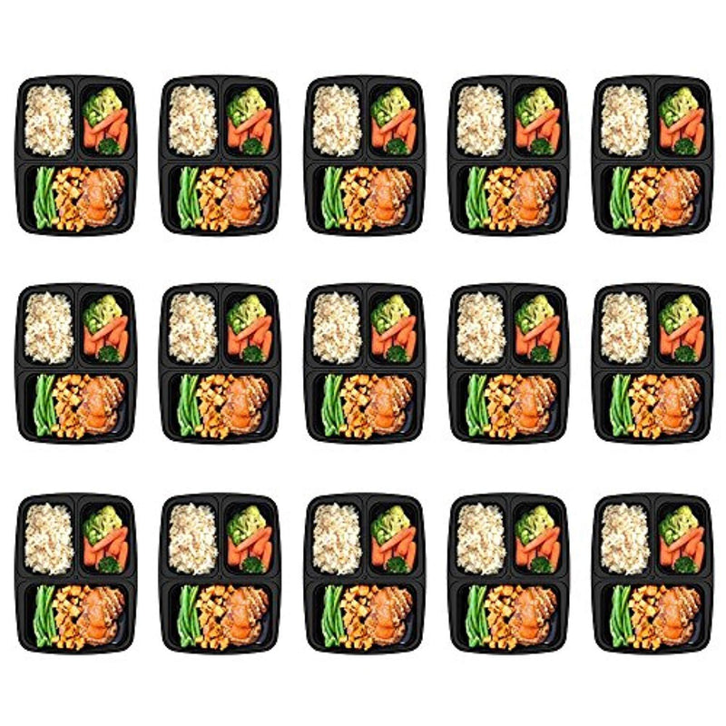 Homgeek 15-Pack Meal Prep Containers 3 Compartment BPA-Free Food Storage Stackable Reusable Microwave Dishwasher & Freezer Safe Bento Lunch Boxes with Airtight Leads for Portion Control