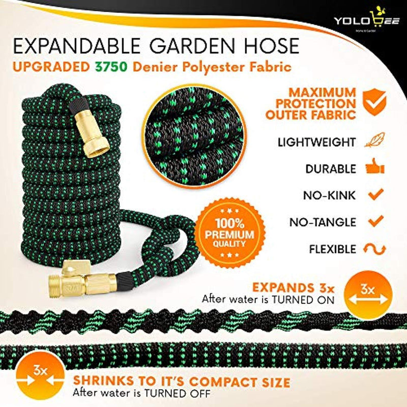 Garden Hose 50ft + 5ft Bonus Length (55ft) – Expandable, Flexible, Lightweight, No-Kink & No-Tangle Water Hose with Double Latex Core with High density, Low friction, Maximum Protection Outer Fabric by Yolobee