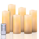 Homemory Flameless Battery Operated Candles Set of 6(D2.2"x H 5" 6" 7" 8"), Ivory Real Wax Pillar LED Candles with Remote Timer, Amber Yellow Flickering Flameless Candles for Home Decoration