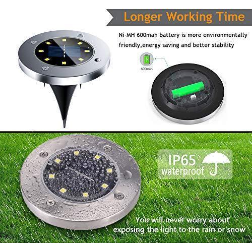 Solar Ground Lights, 8 LED Solar Disk Lights Outdoor Waterproof for Garden Yard Patio Pathway Lawn Driveway Walkway- Warm White (8 Pack)