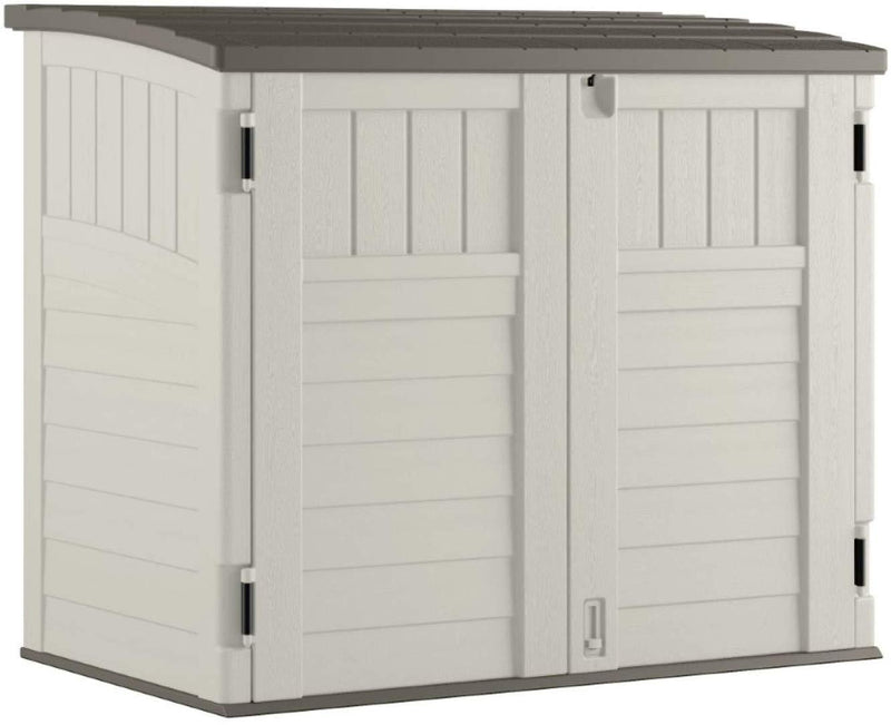 Durable Double-wall Resin Construction and Reinforced Floor Horizontal Outdoor Storage Shed, Vanilla and Stoney, 34 Cubic Feet Idea for Patio, Deck, Yard, Porch, Garage, and Shed Storage