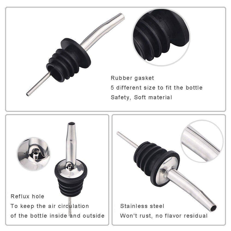 Homder 14Pack Pourer Bottle Spout Free Flow Stainless Steel Pourers for Liquor, Whiskey, Oil Bottle Spouts with Rubber Dust Caps, 100% non-rust, Durable&Professional