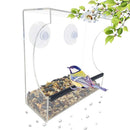 Gray Bunny GB-6850 Deluxe Clear Window Bird Feeder, Large Wild Birdfeeder with Drain Holes, Removable Tray, Super Strong Suction Cups, Transparent Viewing, Covered, High Seed Capacity, Rubber Perch