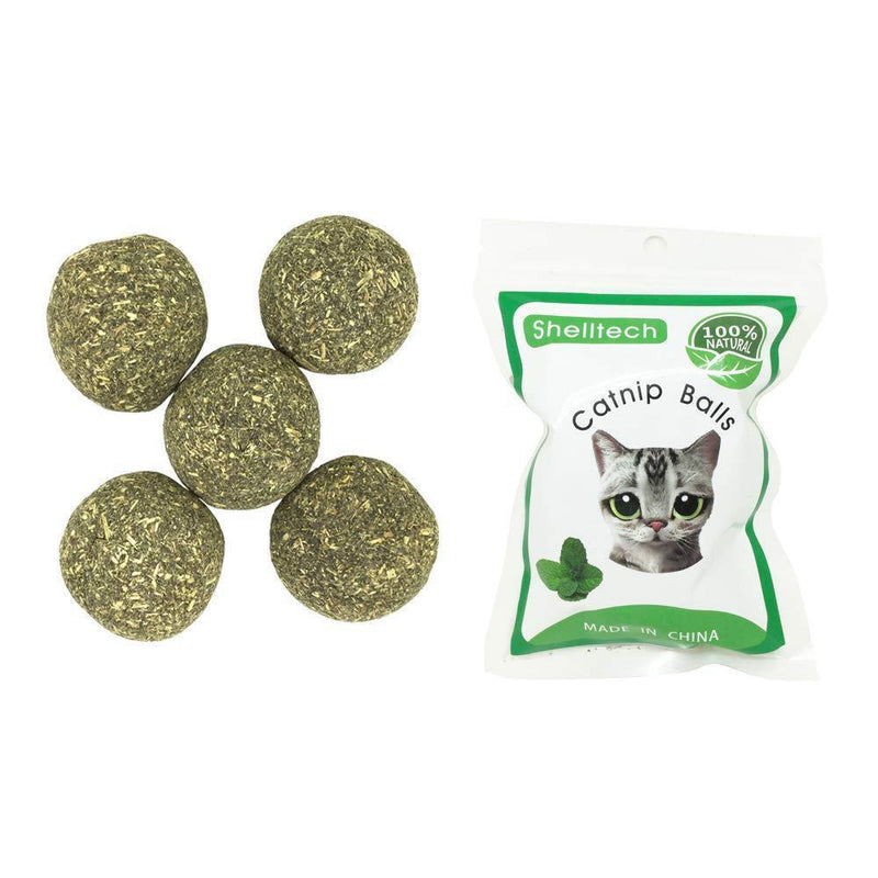 Catnip Toys Ball for Cats by Shelltech, Compressed Catnip Toy Balls Edible Cat Treats Playing Relaxing Catnip Toys 1.3 Inch Diameter 5 Pack