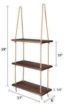 Mkono Wood Hanging Shelf Wall Swing Storage Shelves Jute Rope Organizer Rack, 3 Tier