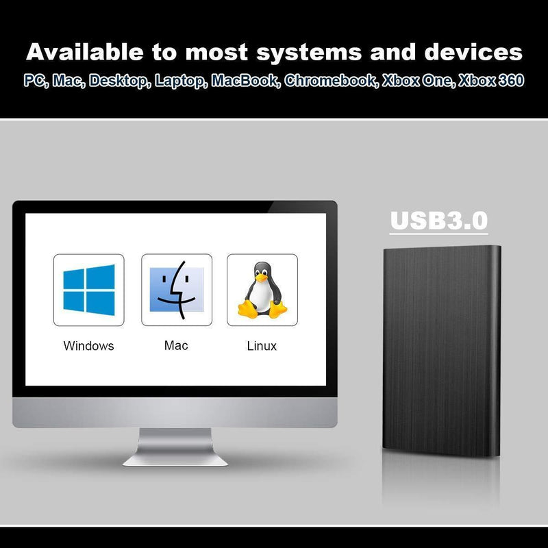 MUSDEA 2TB External Hard Drive USB 3.0 Hard Drive 2.5" HDD Storage for PC, Mac, Desktop, Laptop, MacBook, Chromebook, Xbox (1TB, Silver)