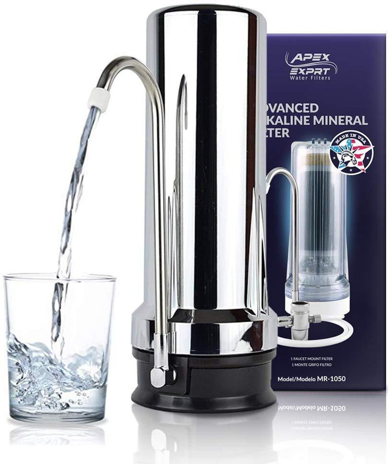 APEX Quality Countertop Drinking Water Filter - 5 Stage Mineral Cartridge - Best Alkaline Filtration System - Recommended for Healthier Safer Purified Water (Red)