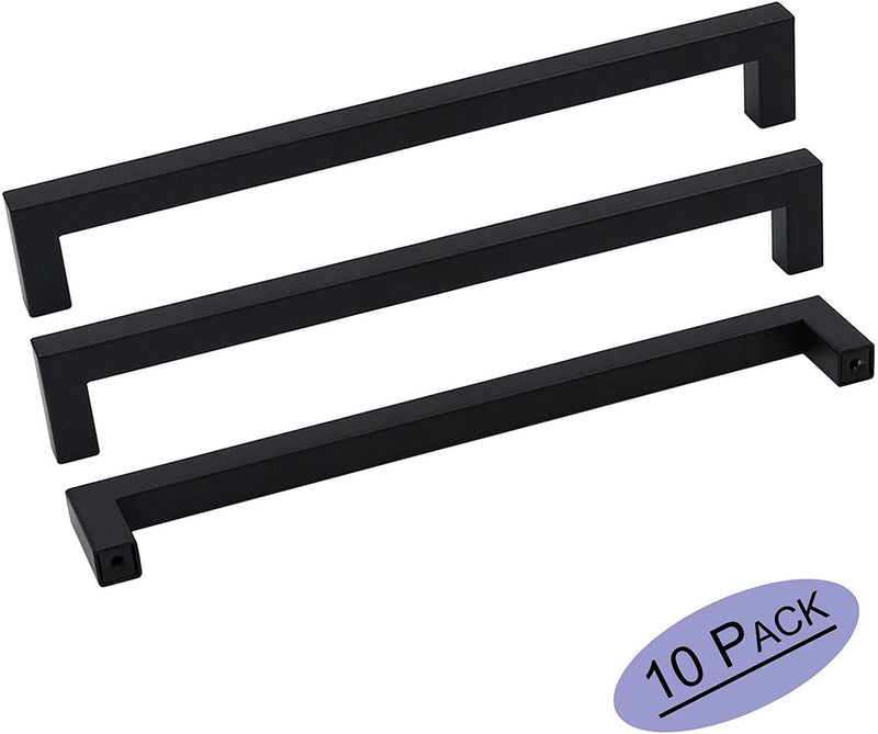 10 Pack Goldenwarm Black Square Bar Cabinet Pull Drawer Handle Stainless Steel Modern Hardware for Kitchen and Bathroom Cabinets Cupboard,Center to Center 5in(128mm) Kitchen Cupboard Handles