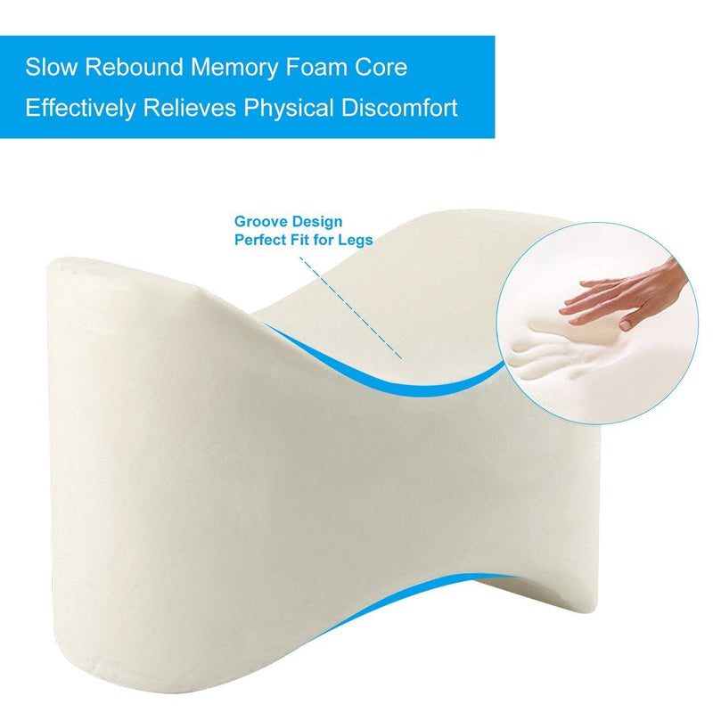 Aocome Knee Pillow for Side Sleepers - Ergonomically Designed for Back Pain, Sciatic Nerve Pain Relief, Leg Pain, Pregnancy and Joint Pain - Memory Foam Leg Pillow (Bonus Sleep Mask)