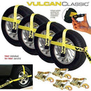 VULCAN High-Viz Adjustable Loop Auto Tie Downs with Snap Hook - 3300 lbs. Safe Working Load, 4 Pack - Easily Trailer Any Car, Truck, SUV, Jeep, Or Sportscar