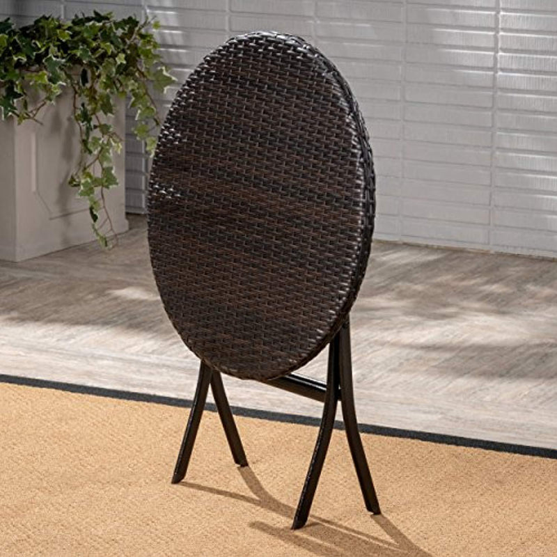 Great Deal Furniture Kevin Outdoor 3 Piece Wicker Bistro Set, Multi Brown with Cream Cushion