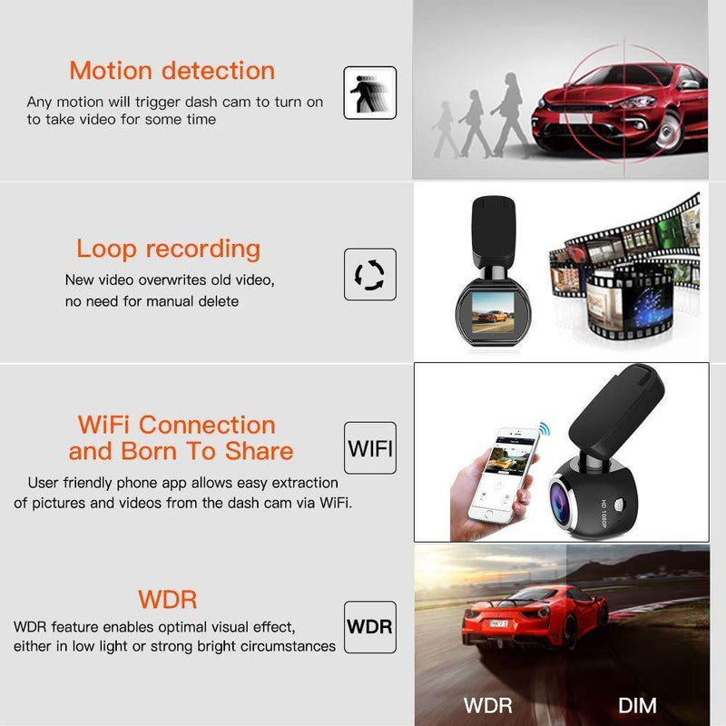 WiFi Dash Camera, SIV Car Dash Cam Full HD 1080P Car Camera Recorder, Car Mini Dash Cam with 1.54" LCD 170° Wide Angle, 360° Rotate Mount, Sony Sensor, G-Sensor, WDR,Loop Recording(Include TF Card)