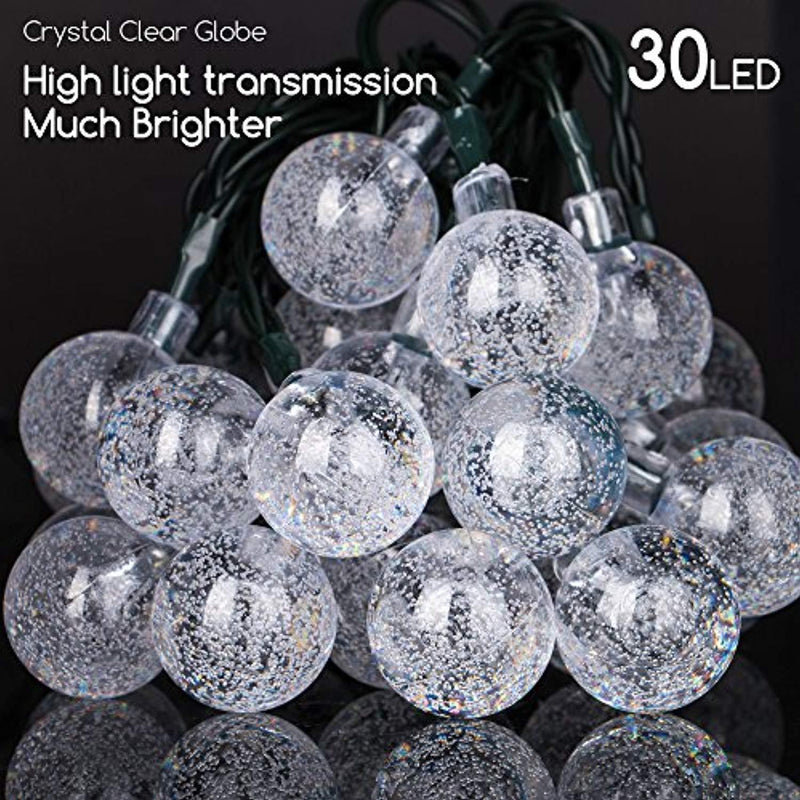 2-Pack Solar String Lights 20FT 30 LED Crystal Globe Lights with 8 Modes, Solar Powered Waterproof Fairy Lights for Outdoor Garden Patio Backyard Xmas Holiday Party Decor, Warm White