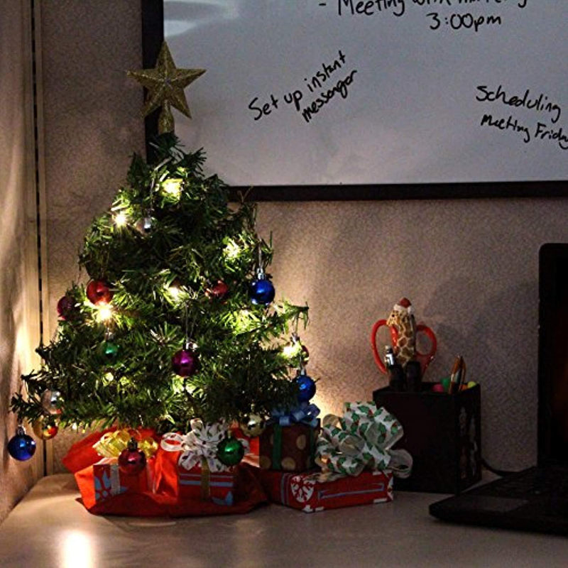 20" Tabletop Mini Christmas Tree Set with Clear LED Lights, Star Treetop and Ornaments, Best DIY Christmas Decorations